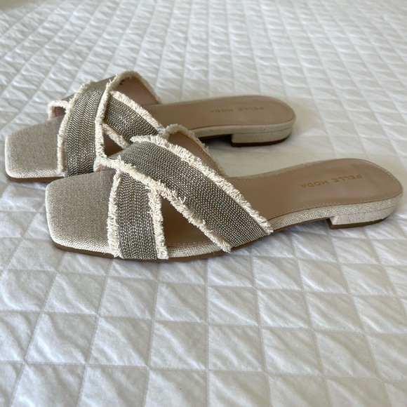PELLE MODA Hailen Sandals Size 7 1/2 Chain bead fringe in Natural NEW! Shoes 7.5 - Picture 2 of 14